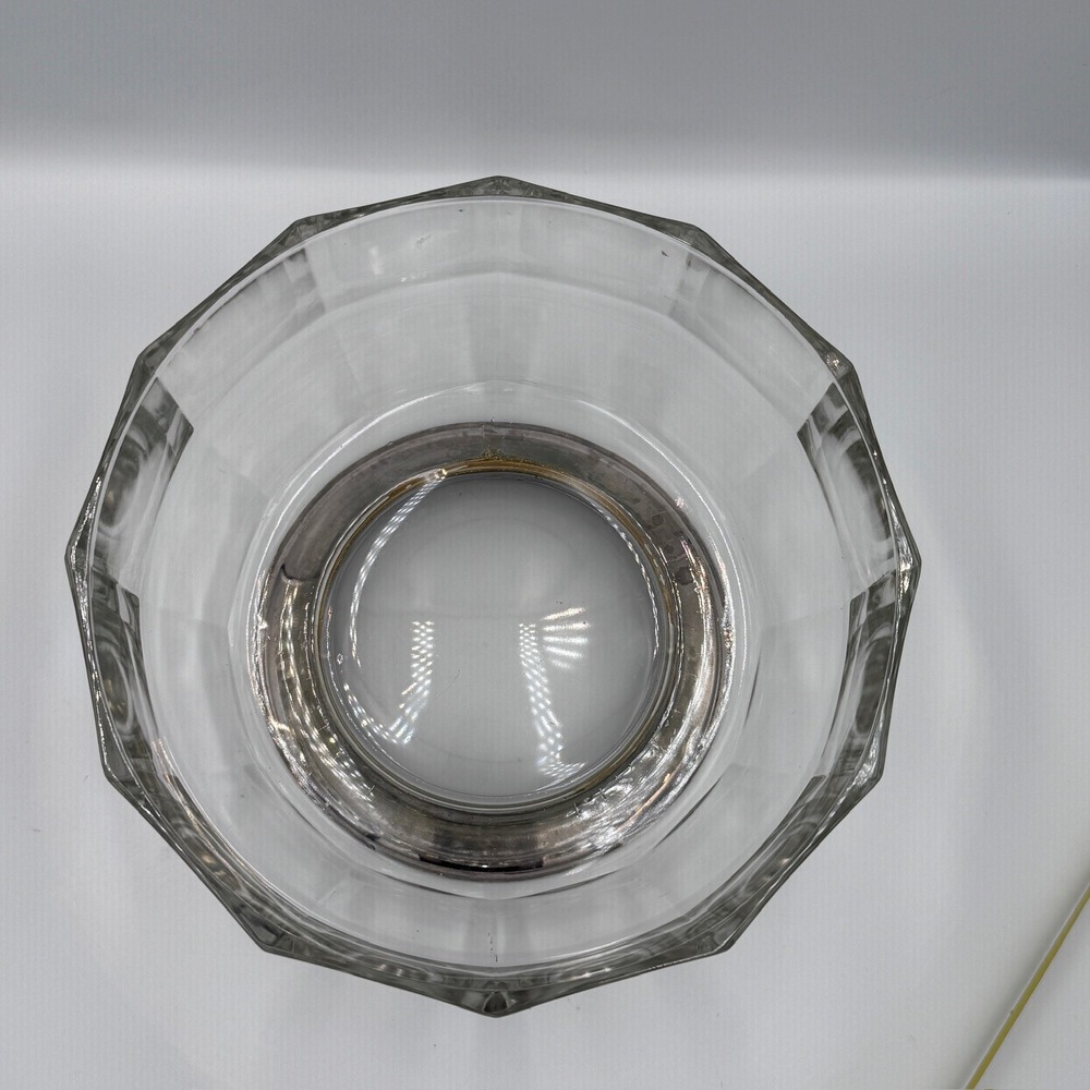 Vintage Faceted Glass Bowl Dish Silver Tone Pedestal Base Clear Decor - Picture 6 of 16